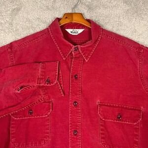 Woolrich Chamois Shirt Mens Large Long Red Vintage 80s USA Heavy Cotton Flannel